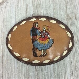 Vintage Nacona Leather Embroidered Square Dance Buckle